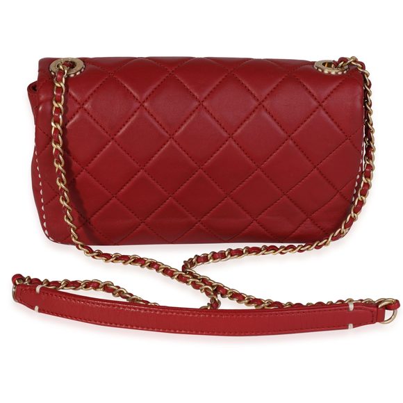 Chanel Red Quilted Lambskin Small Stitched Single Flap Bag - Picture 3 of 8